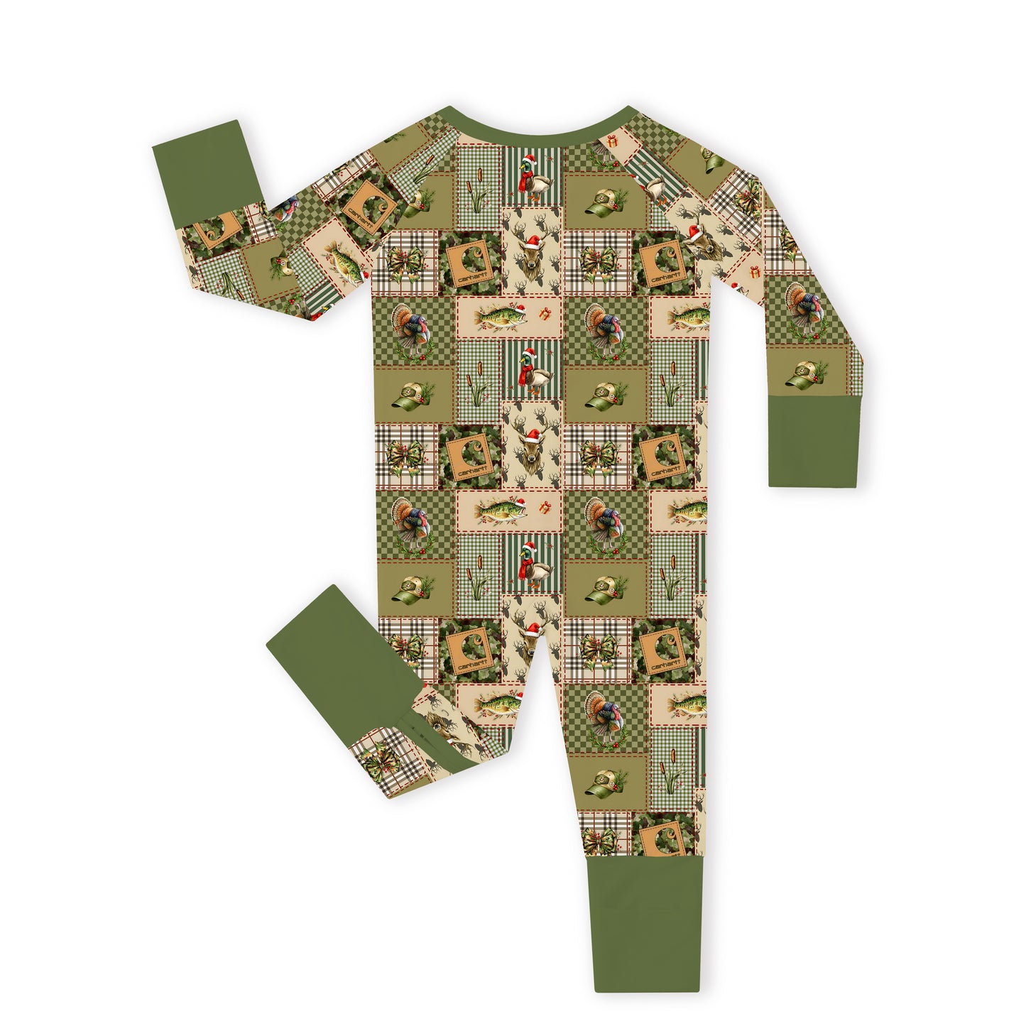 Christmas Cabin Patchwork Baby Bamboo Zipper Pajama Romper