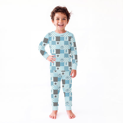 Electric Smiley Check Kids Two-Piece Pajama Set
