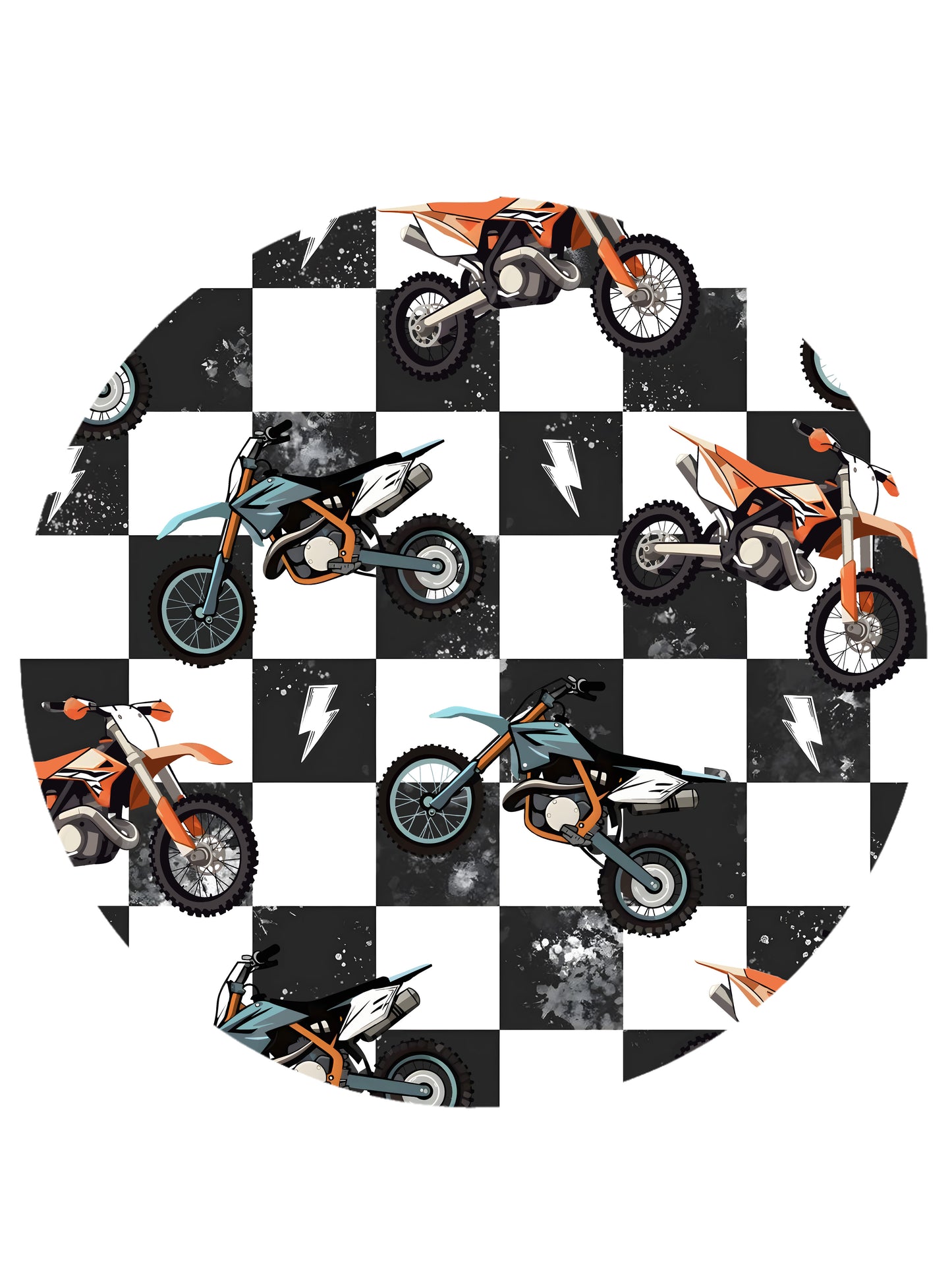 Black-White Checkered Motorcycle and Lightning Bamboo Two-Piece Pajama Set
