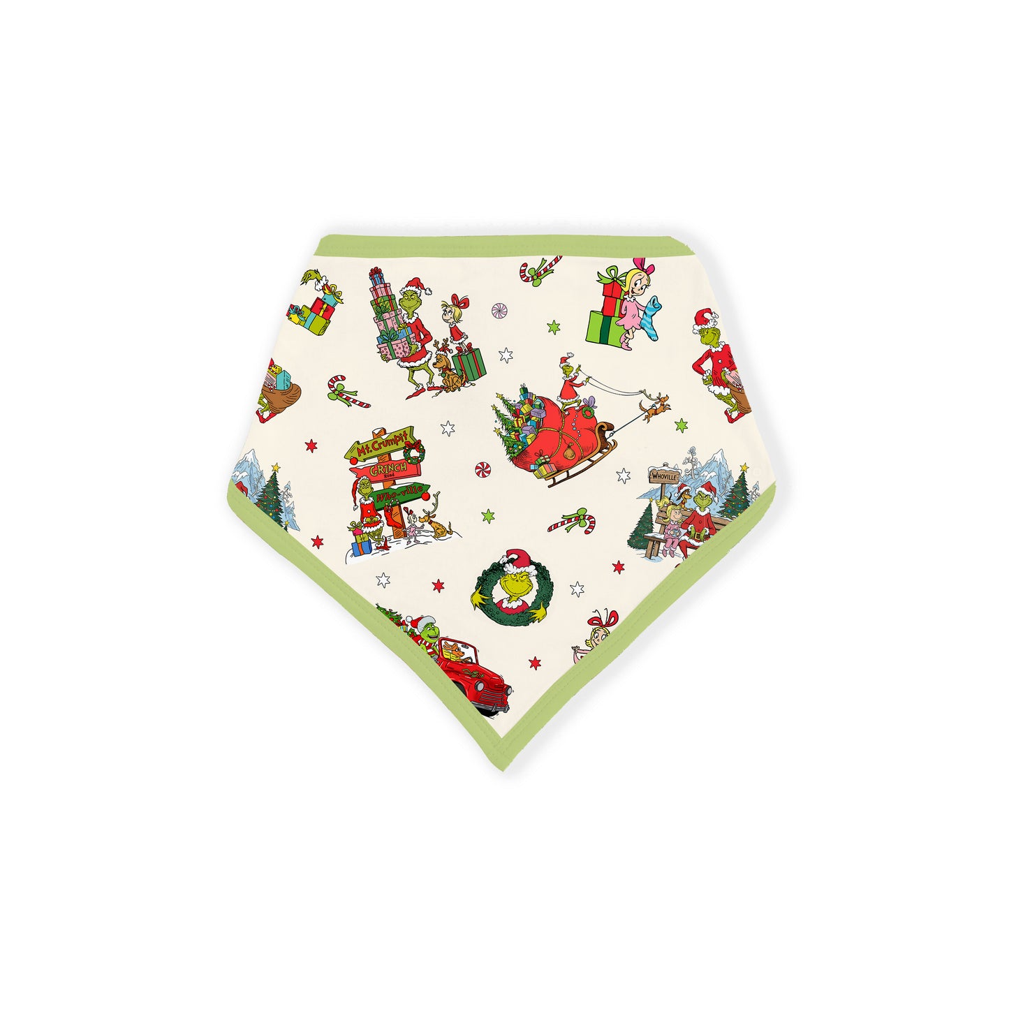 Christmas Green Face Sleigh Gift Ride and Candy Canes Bamboo Baby Bib