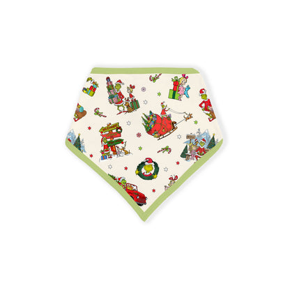 Christmas Green Face Sleigh Gift Ride and Candy Canes Bamboo Baby Bib