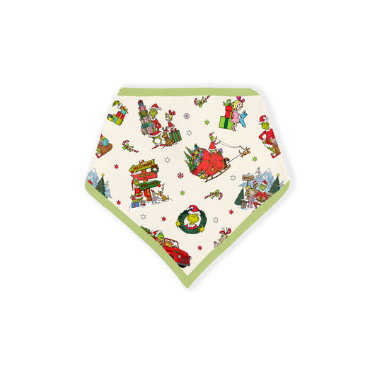 Christmas Green Face Sleigh Gift Ride and Candy Canes Bamboo Baby Bib