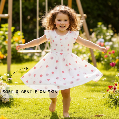 Sweet Hearts and Smiley Faces Pink Kids Bamboo Short Sleeves Dress