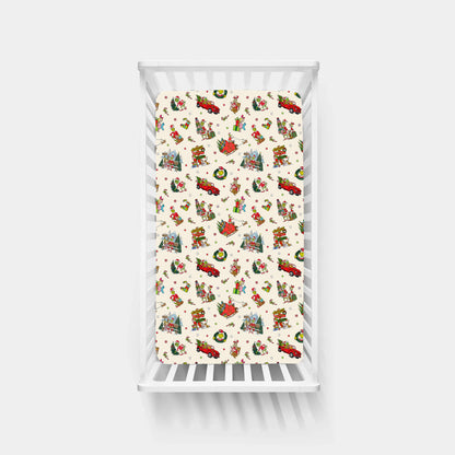 Christmas Green Face Sleigh Gift Ride and Candy Canes Bamboo Fitted Crib Sheet