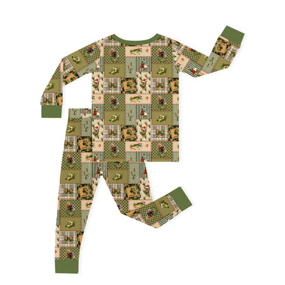 Christmas Cabin Patchwork Kids Bamboo Two-Piece Pajama Set