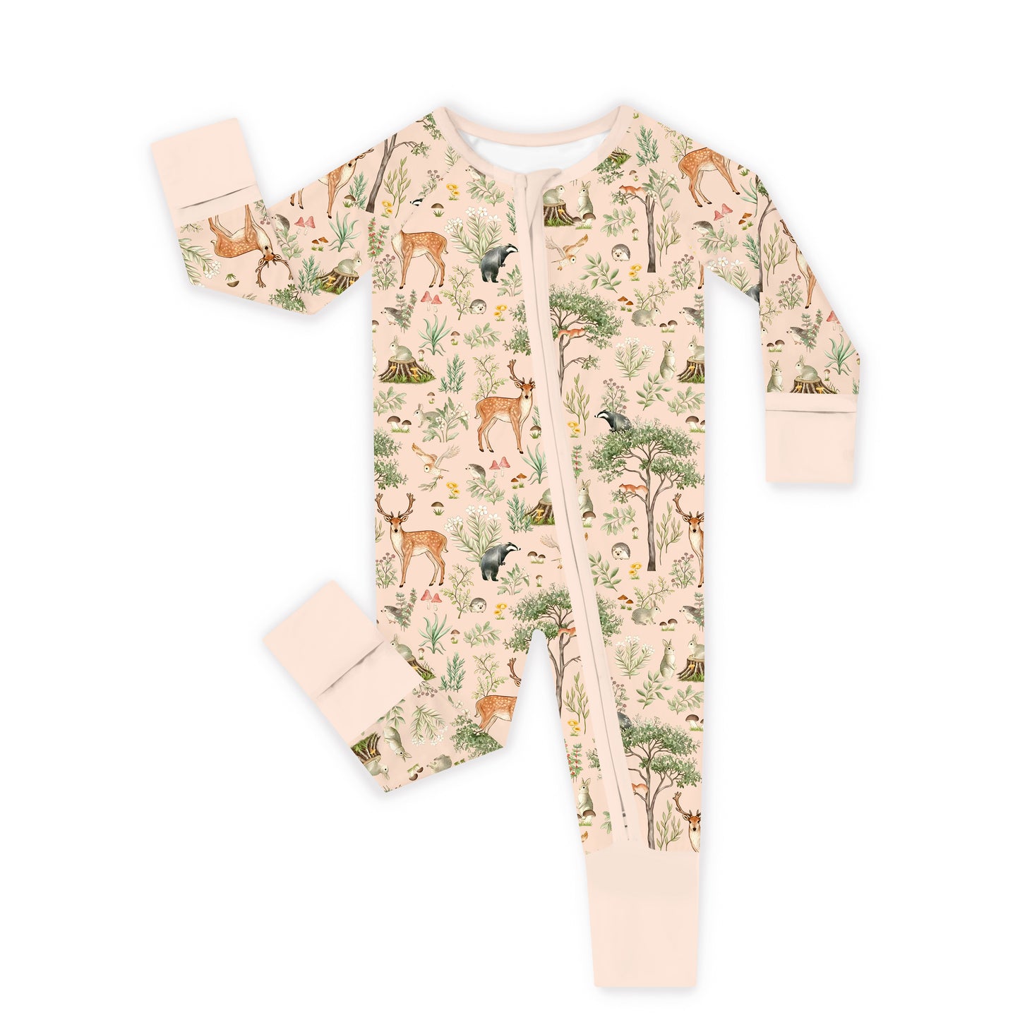 Woodland Forest Deer Meadow Dreams Cream Bamboo Zipper Romper Pajamas