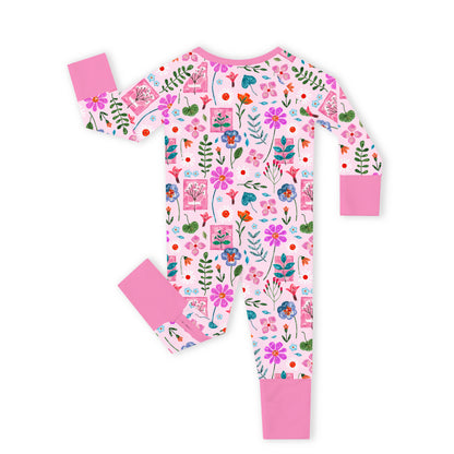 Watercolor Floral Gallery Bamboo Zipper Pajama Romper