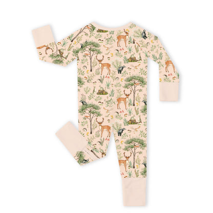 Woodland Forest Deer Meadow Dreams Cream Bamboo Zipper Romper Pajamas