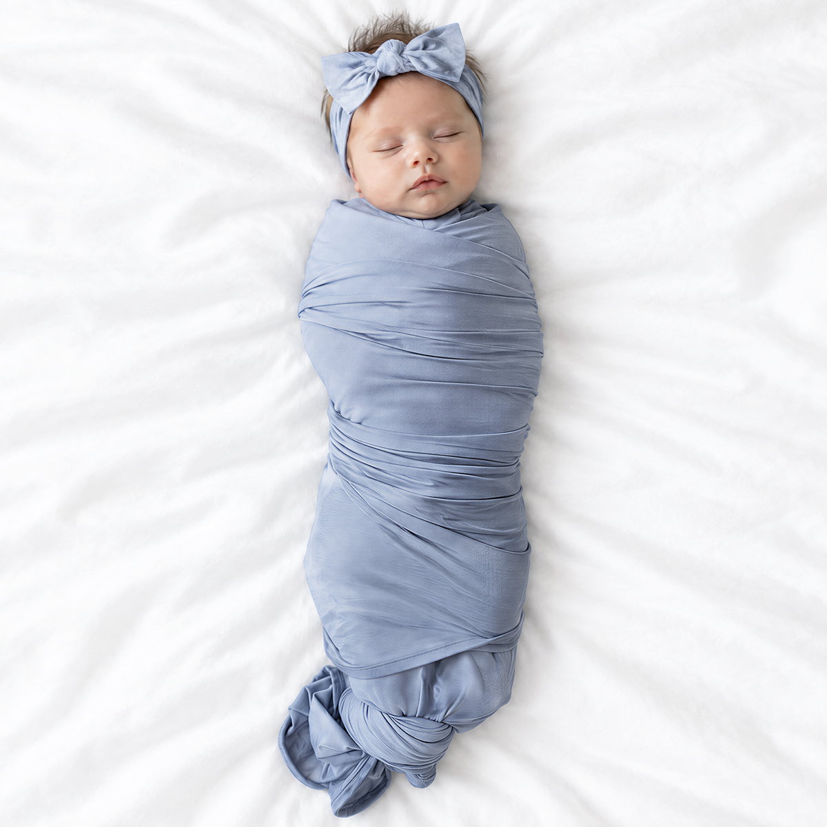 Greyish Misty Blue Bamboo Swaddle Bow Headband Set