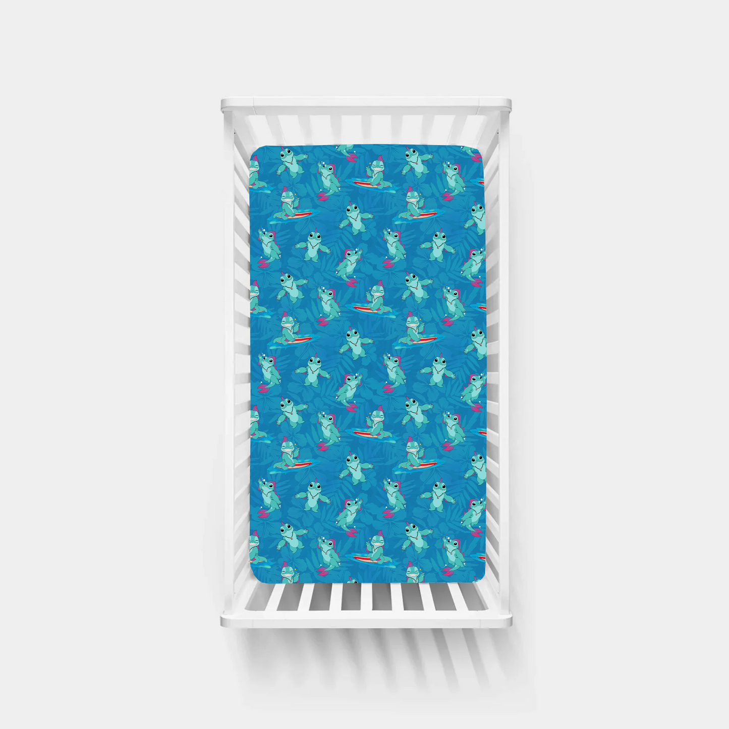 Surfing Dino Ocean Island Bamboo Fitted Crib Sheet
