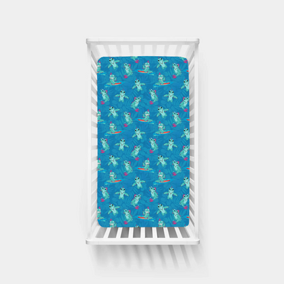 Surfing Dino Ocean Island Bamboo Fitted Crib Sheet