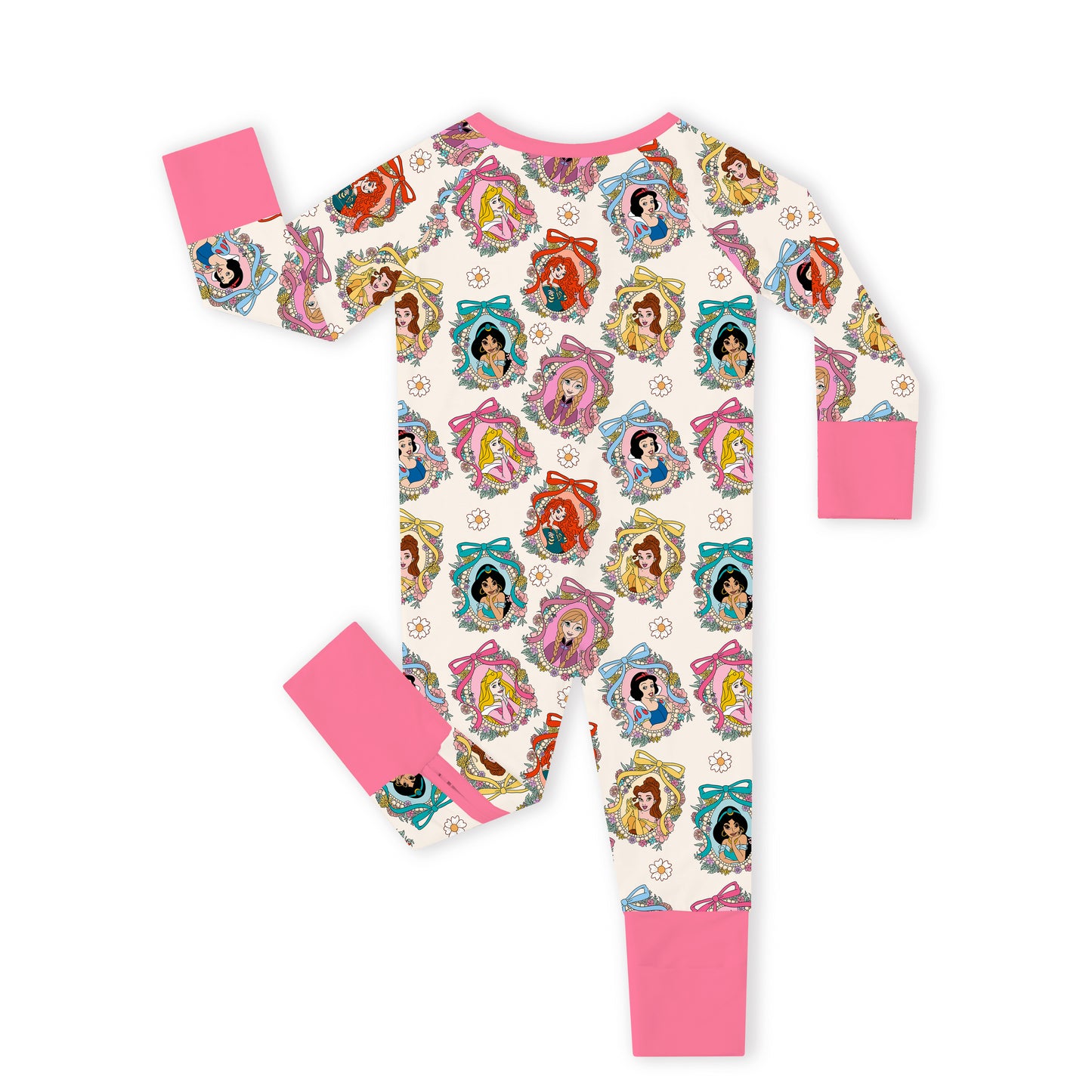 Pink Princess Royal Bow Bamboo Zipper Romper Pajamas