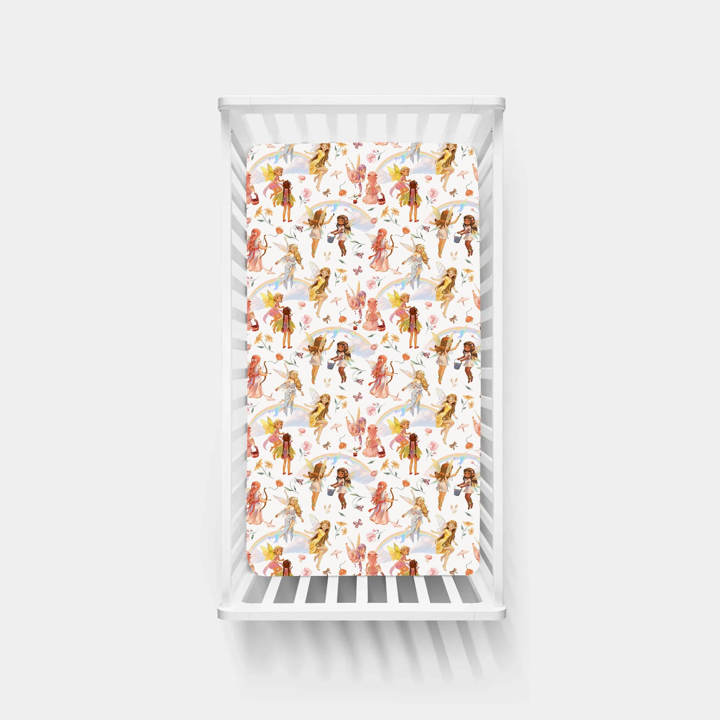 Dancing Fairy Friends Rainbow Flowers Journey Bamboo Fitted Crib Sheet