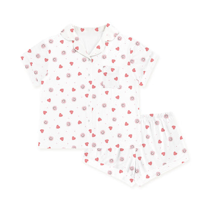 Sweet Hearts and Smiley Faces Pink Women's Bamboo Short Sleeve Pajama Set