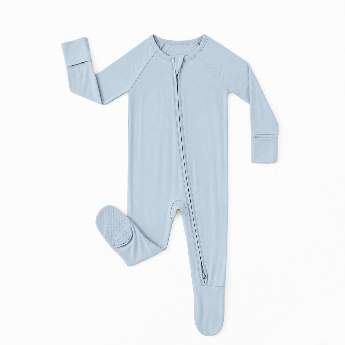 Solid Sky Blue Bamboo Zipper Footed Pajama Romper