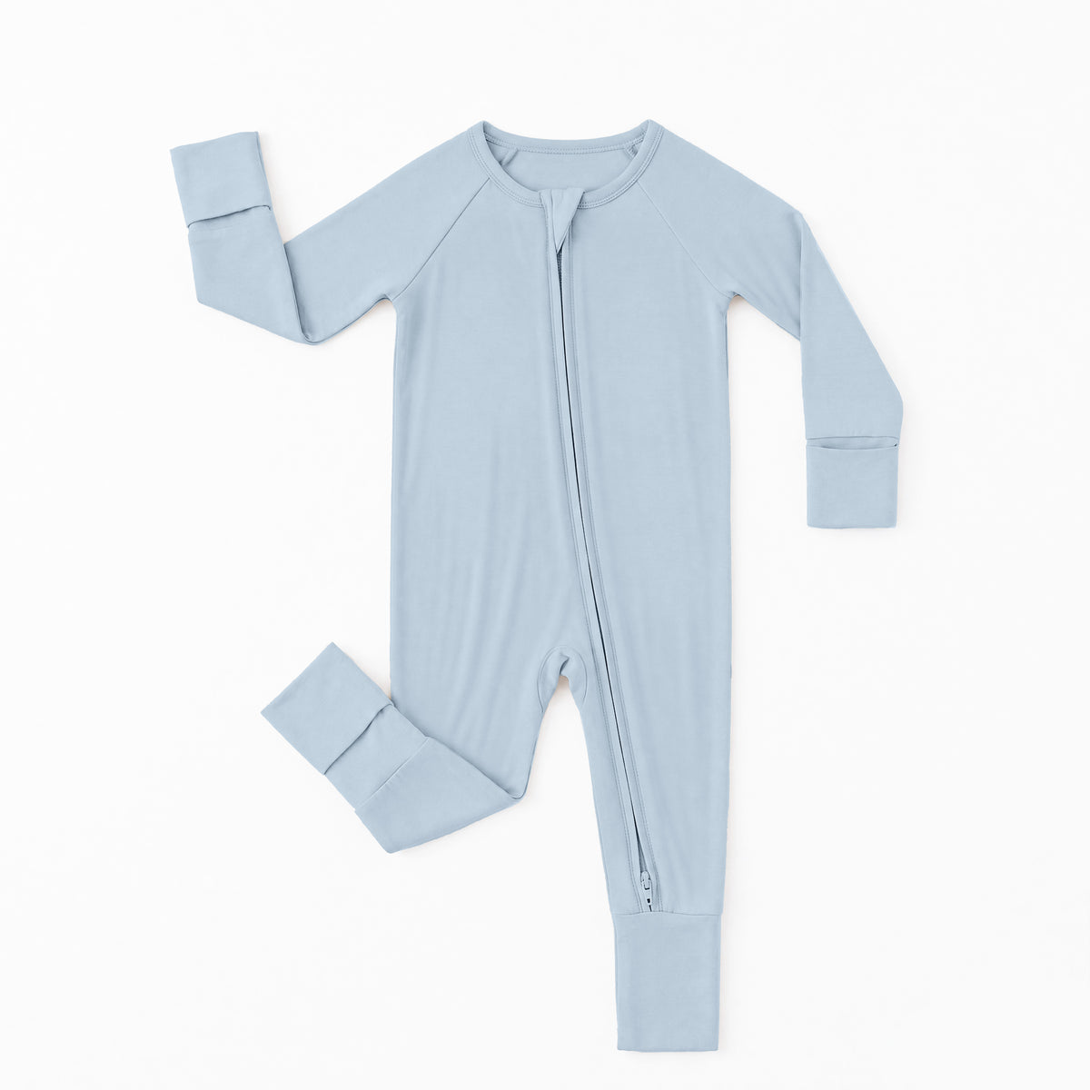 Solid Sky Blue Bamboo Zipper Romper Pajamas