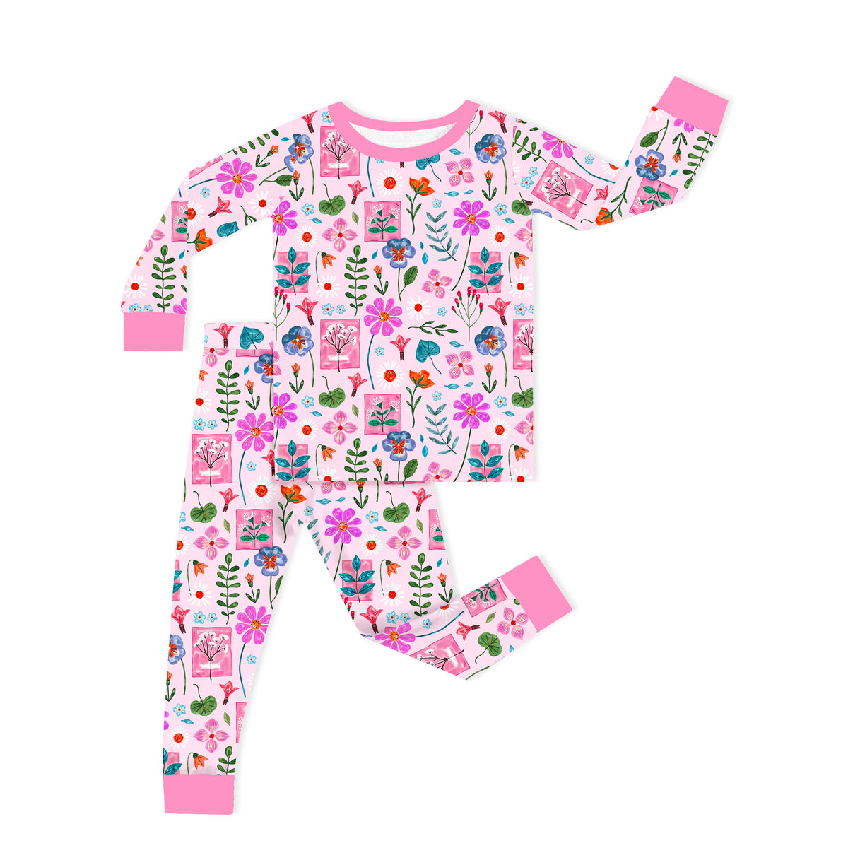 Watercolor Floral Gallery Kids Bamboo Two-Piece Pajama Set