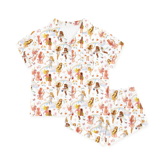 Dancing Fairy Friends Rainbow Flowers JourneyWomen's Bamboo Short Sleeve Pajama Set