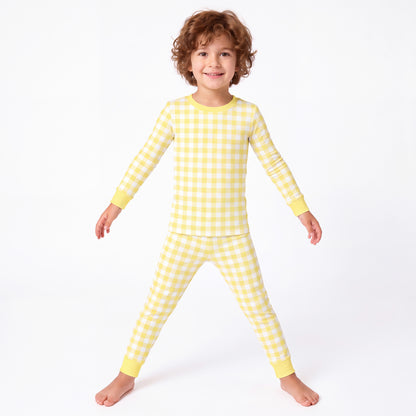 Classic Sunshine Gingham Yellow Kids Two-Piece Pajama Set