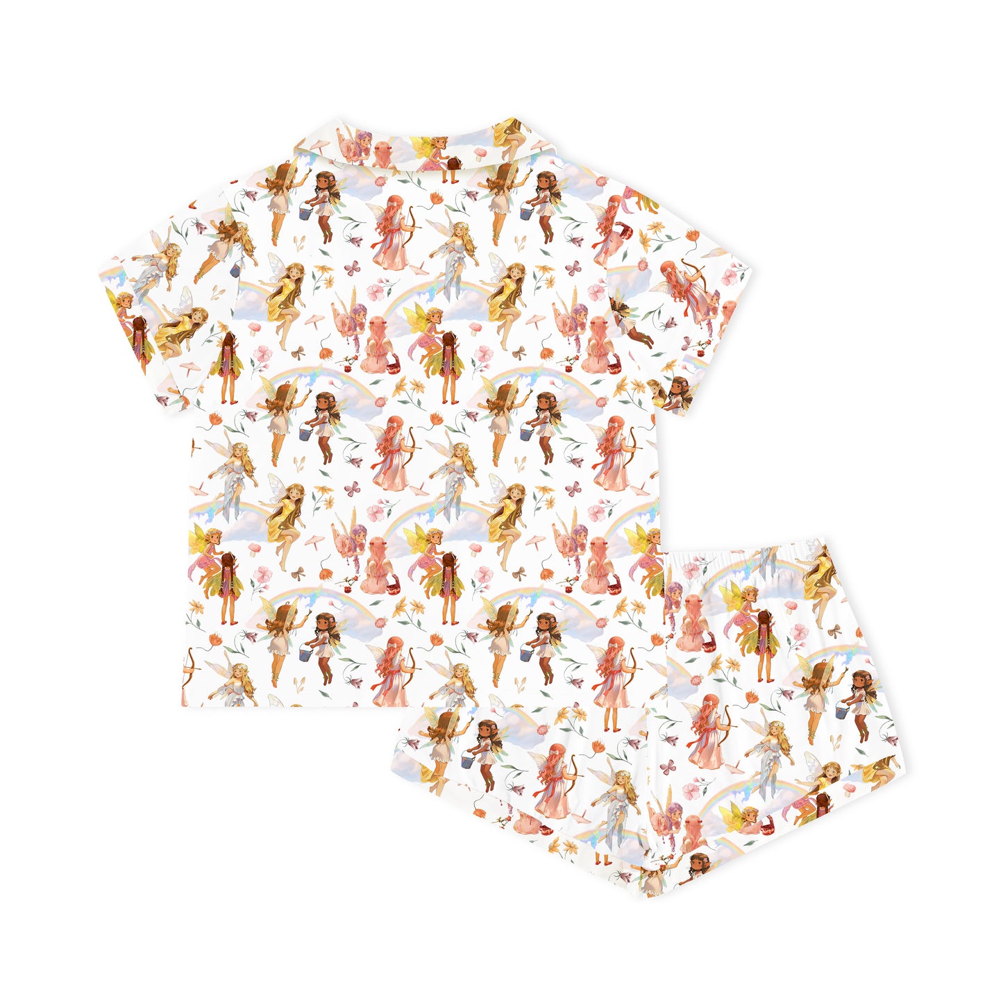 Dancing Fairy Friends Rainbow Flowers JourneyWomen's Bamboo Short Sleeve Pajama Set