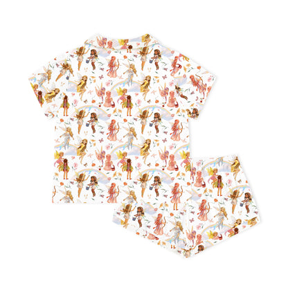 Dancing Fairy Friends Rainbow Flowers JourneyWomen's Bamboo Short Sleeve Pajama Set