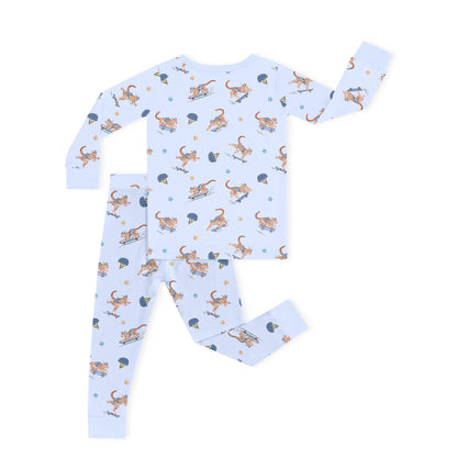 Skateboarding Leopard Kids Bamboo Two-Piece Pajama Set