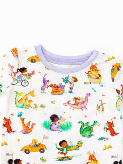 Whimsy Wild Dragons and Cars Bamboo Two-Piece Pajama Set
