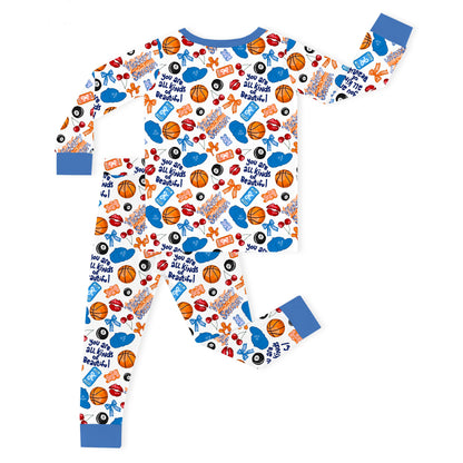 Playful Sports and Sweet Bow Lip Blue Kids Bamboo Two-Piece Pajama Set