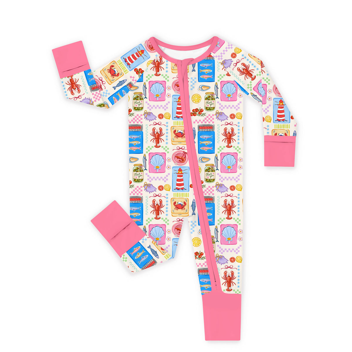 Seaside Market Pink Baby Bamboo Zipper Pajama Romper