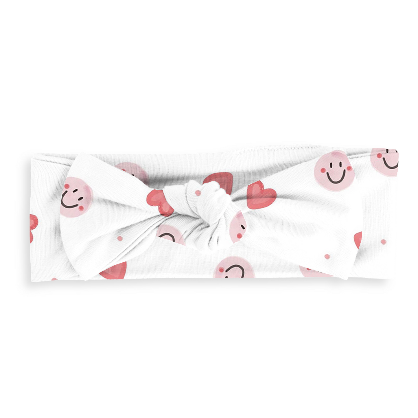 Sweet Hearts and Smiley Faces Pink Bamboo Headband Bow