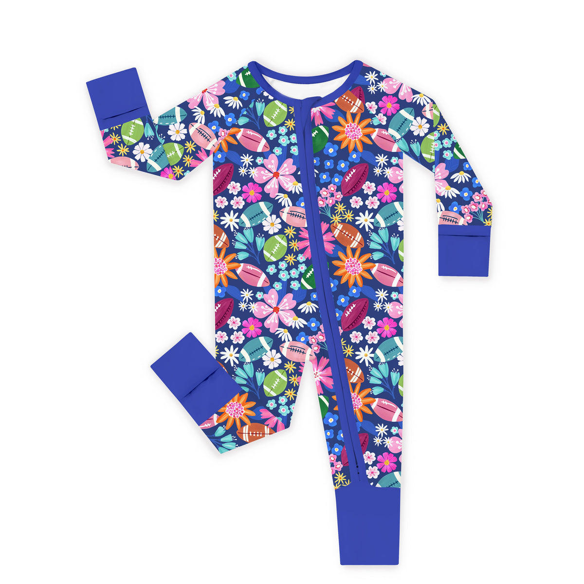 Game Day Blooms Blue Bamboo Zipper Pajama Romper
