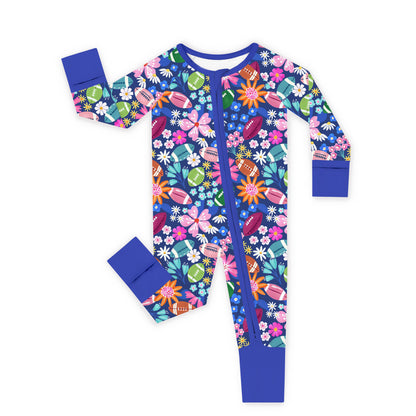 Game Day Blooms Blue Bamboo Zipper Pajama Romper