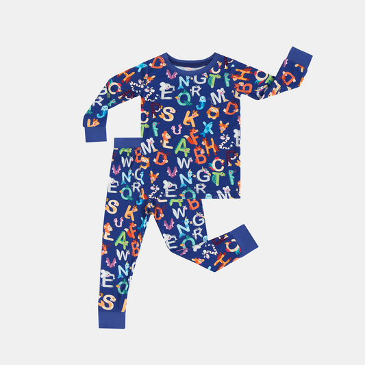 Navy Blue Alphabet Animals Kids Cotton Two-Piece Pajama Set
