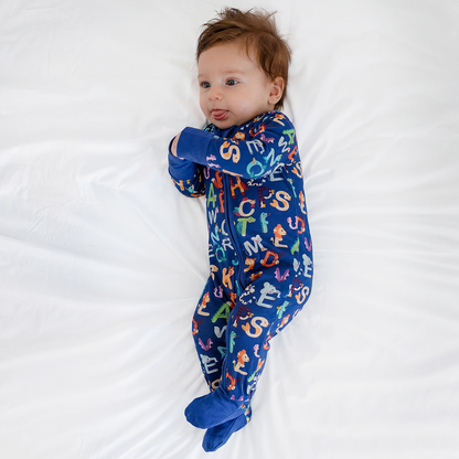 Alphabet Animal Friend Bamboo Zipper Romper Pajamas