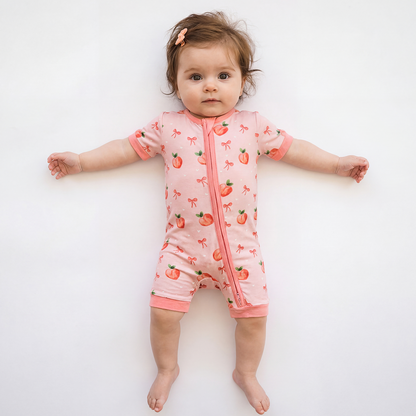 Peach Bow Bamboo Bamboo Short Bamboo Zippy Baby Romper