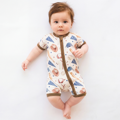 Baseball Enthusiast Bamboo Short Bamboo Zippy Baby Romper