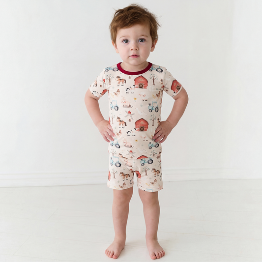 Animal Farm Car Kids Bamboo Two-Piece Pajama Short Sleeve Set