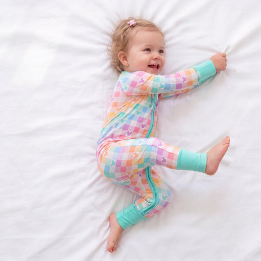 Pastel Magic Check Bamboo Zipper Pajama Romper