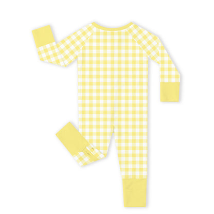 Classic Sunshine Gingham Yellow Bamboo Zipper Romper Pajamas