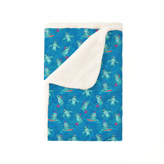 Surfing Dino Ocean Island Bamboo Blanket