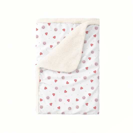Sweet Hearts and Smiley Faces Pink Bamboo Blanket