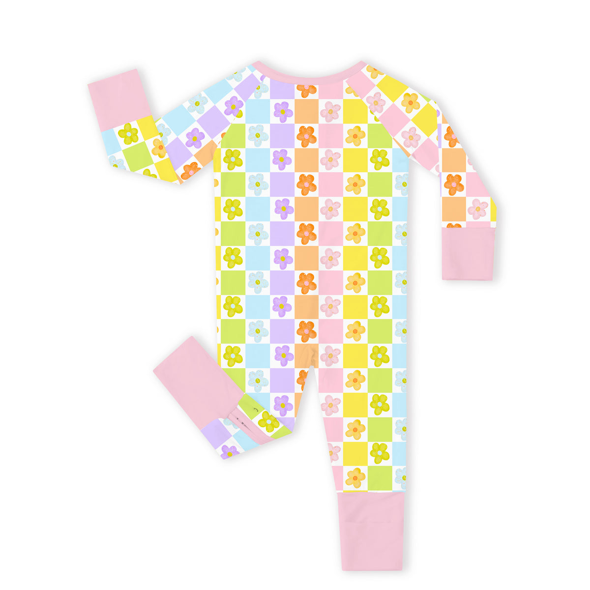 Groovy Daisy Checkerboard Bamboo Zipper Pajama Romper
