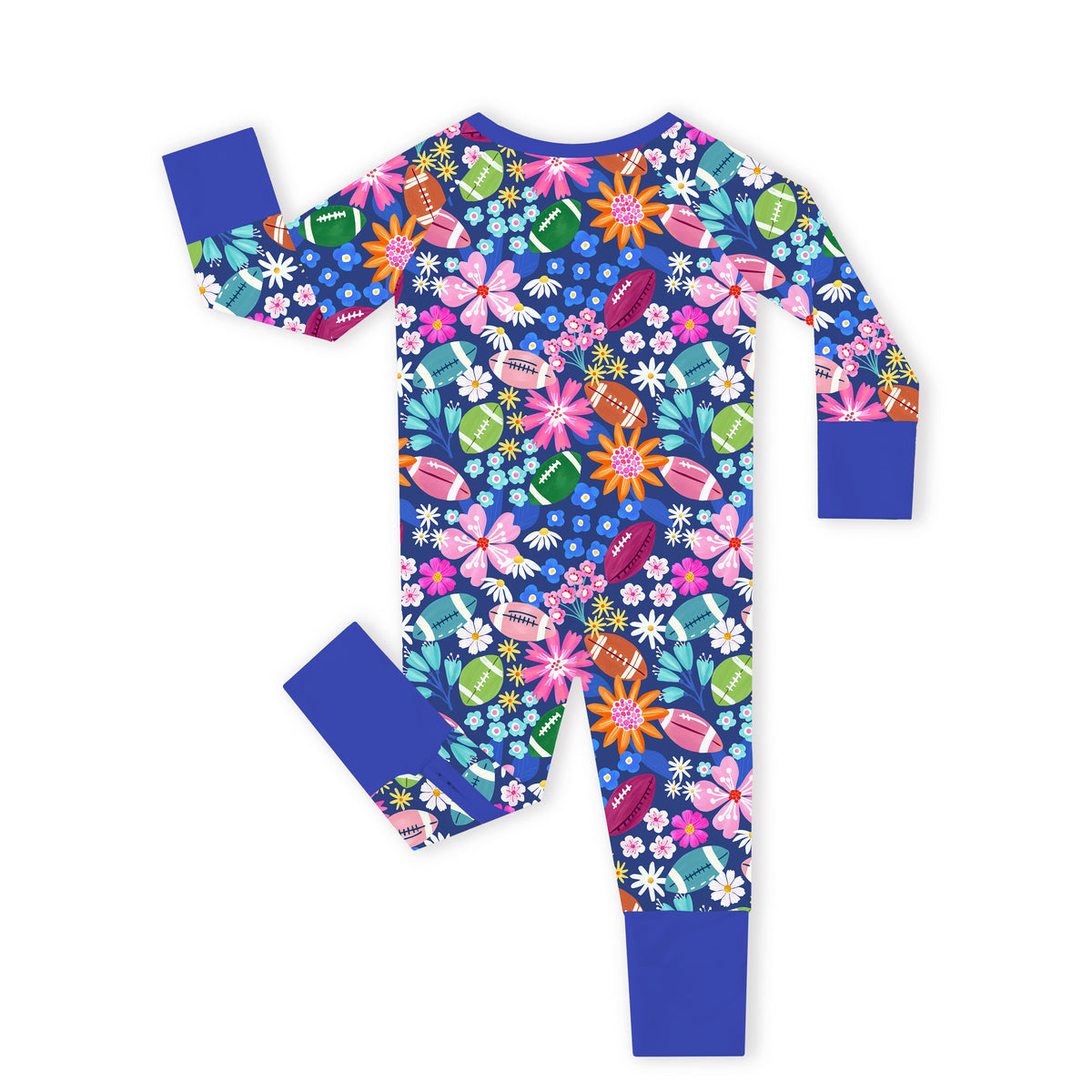 Game Day Blooms Blue Bamboo Zipper Pajama Romper
