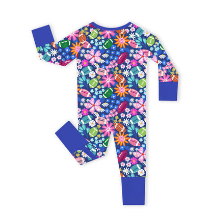 Game Day Blooms Blue Bamboo Zipper Pajama Romper
