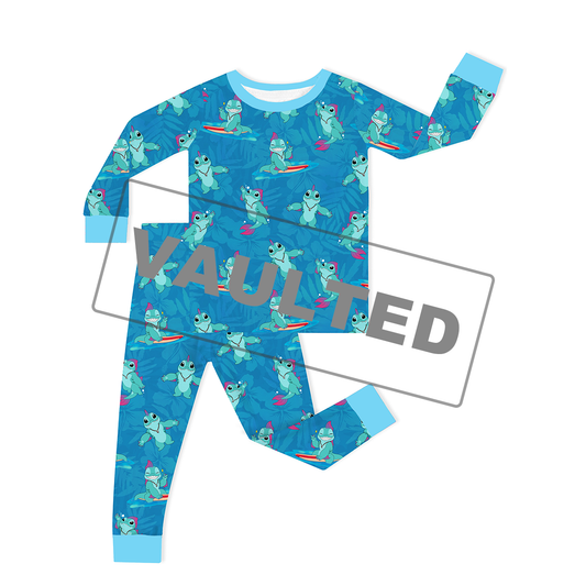 Surfing Dino Ocean Island Two-Piece Pajama Set