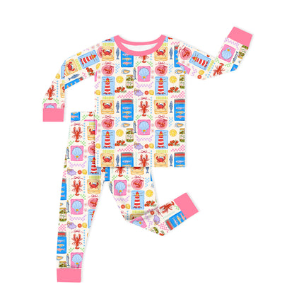 Seaside Market Pink Kids Bamboo Two-Piece Pajama Set