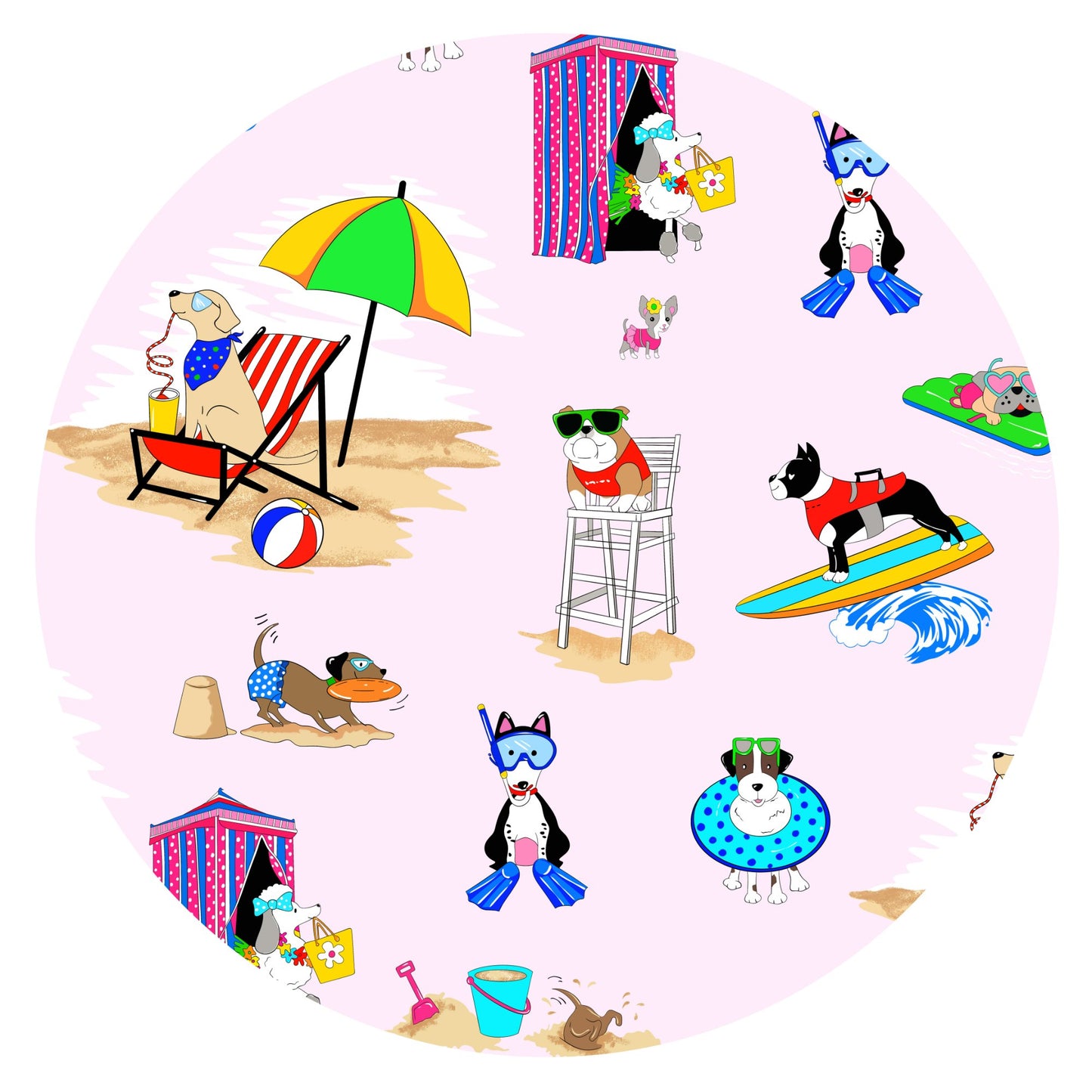 Seaside Surf Pup On Sunny Beach Pink Bamboo Zipper Romper Pajamas 1 bamboo clothing design - baby apparel bamboo clothing with custom design - baby wear front view