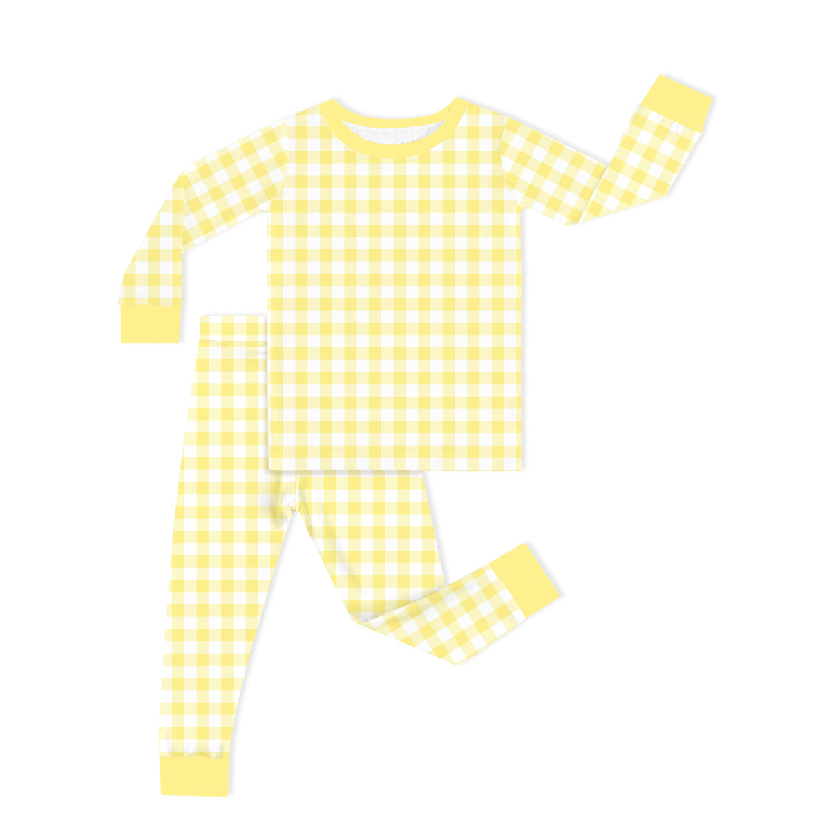 Classic Sunshine Gingham Yellow Kids Two-Piece Pajama Set
