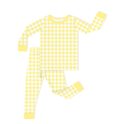 Classic Sunshine Gingham Yellow Kids Two-Piece Pajama Set