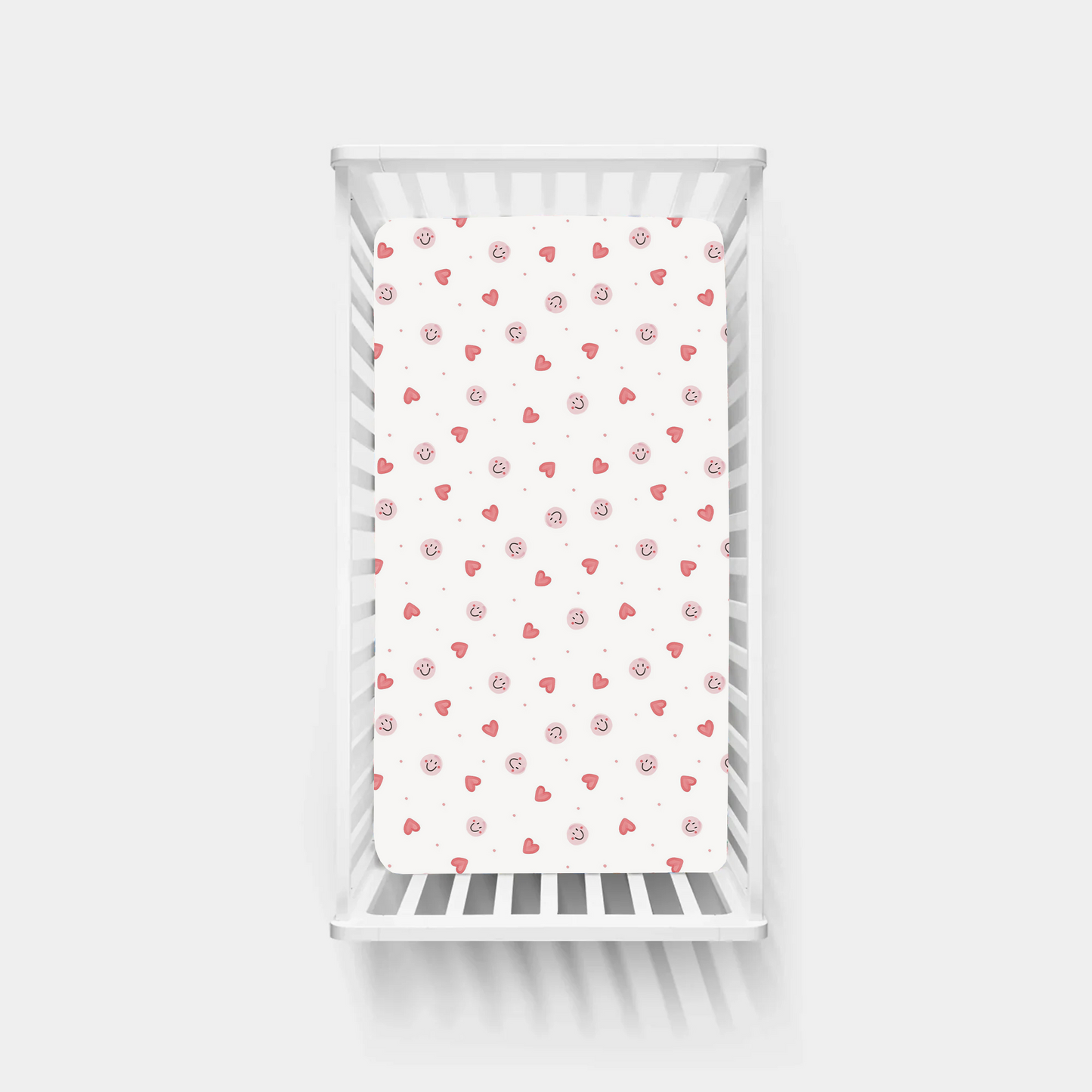 Sweet Hearts and Smiley Faces Pink Bamboo Fitted Crib Sheet